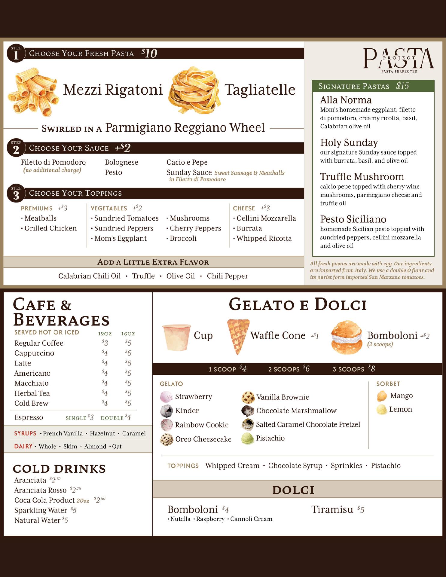 The Pasta Project Menu
