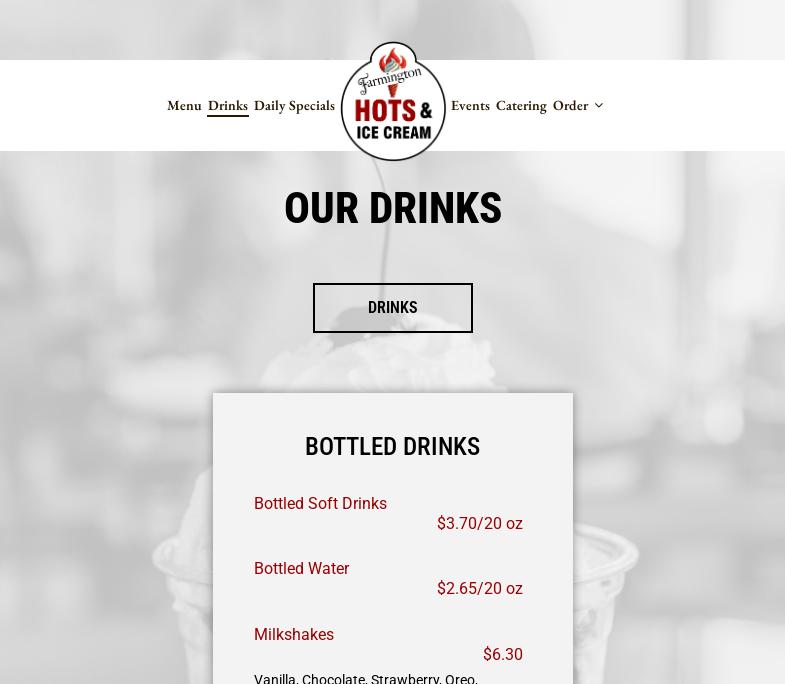 Farmington Hots & Ice Cream Menu