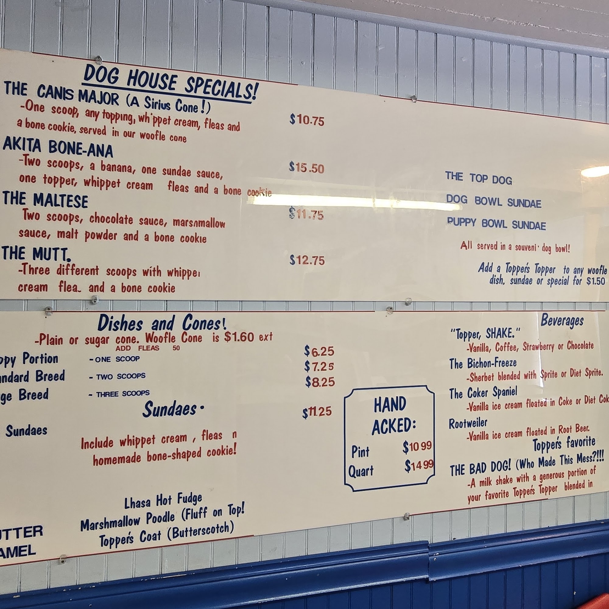 Topper’s Ice Cream Menu