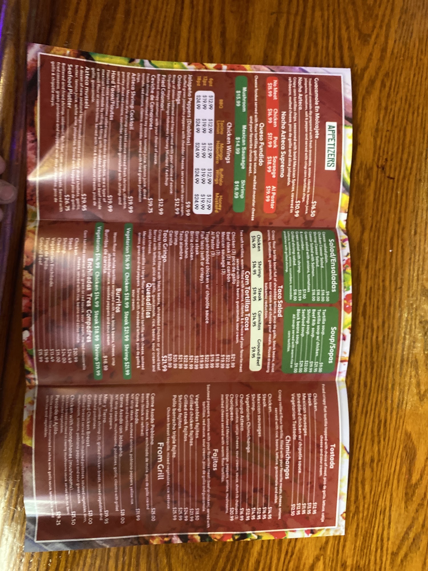 Azteca Grill and Bar Menu