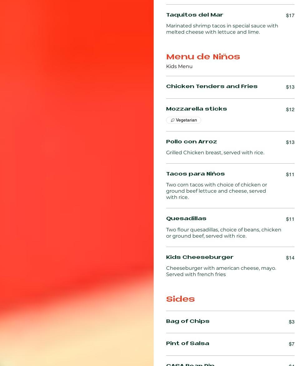 CASA Mexican Kitchen Menu