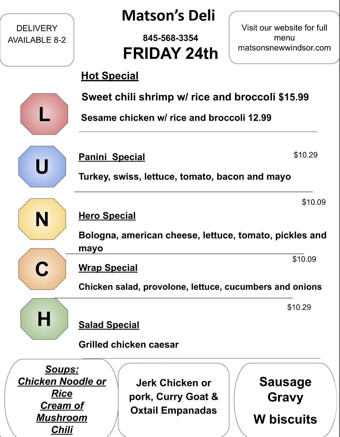Matsons Deli 2 Inc Menu