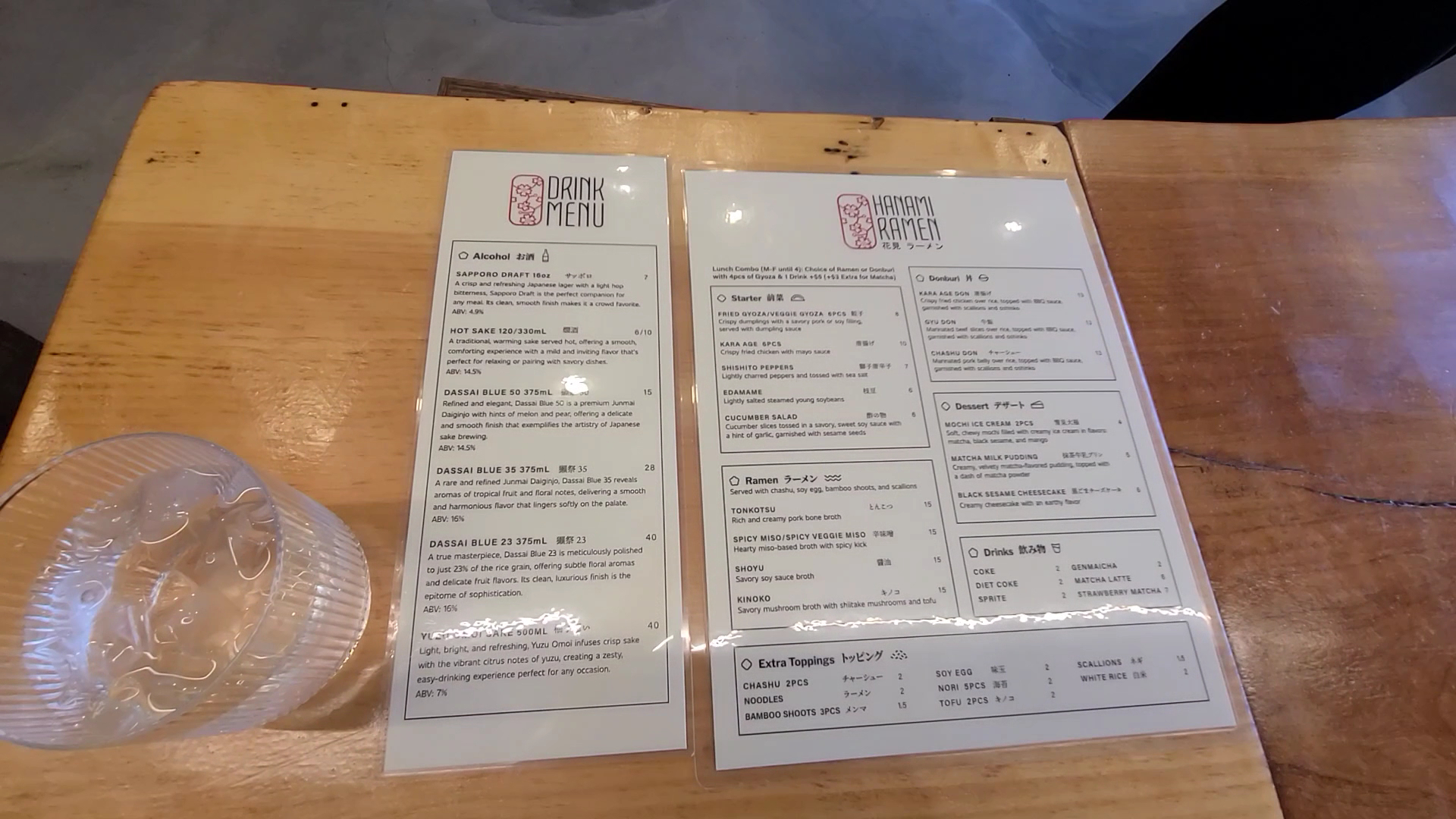 Hanami Ramen Menu