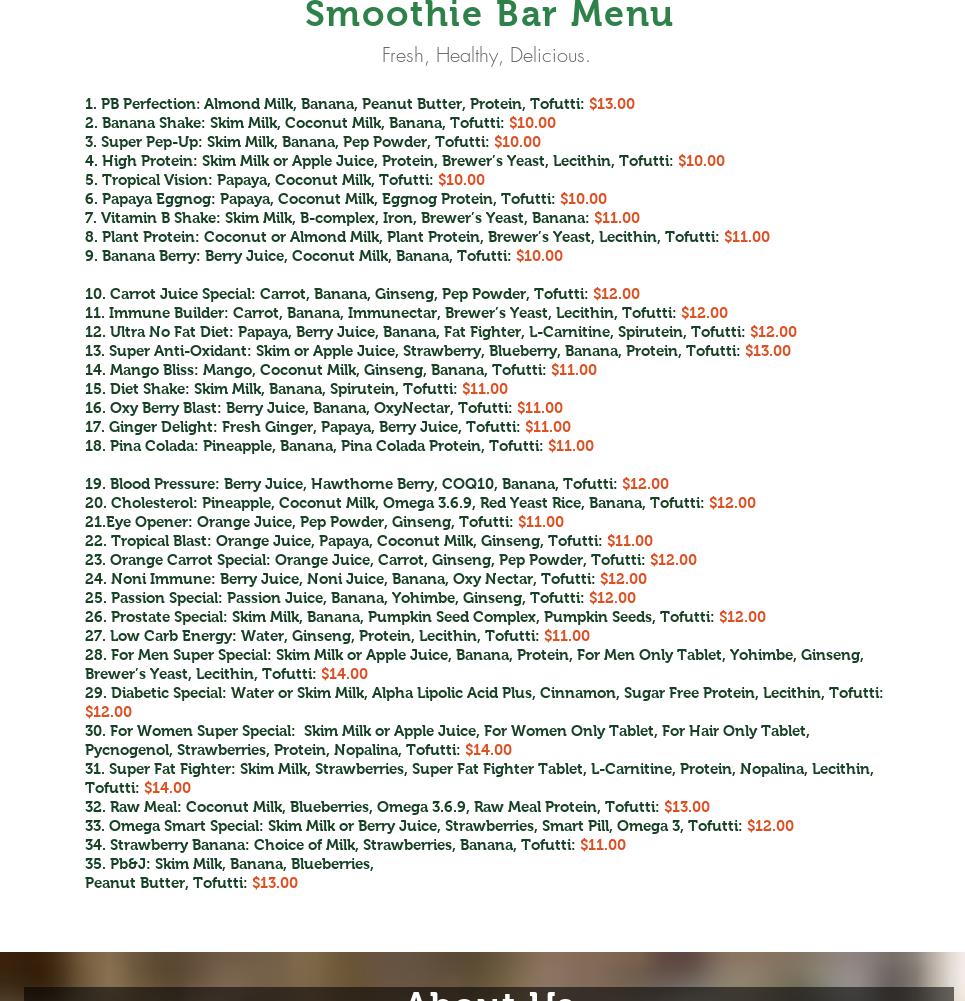 Sunrise Vitamins & Health Food Menu