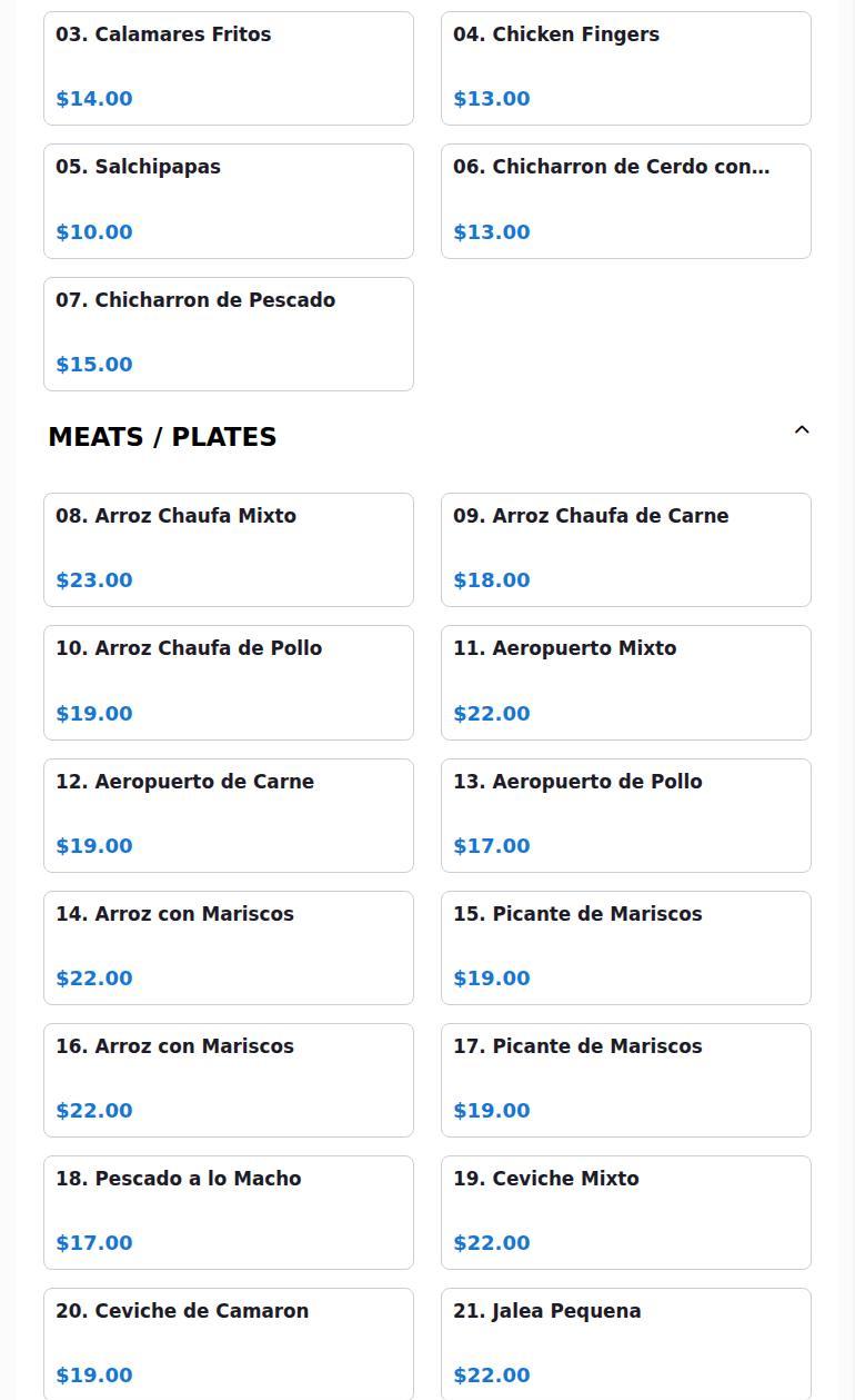 Sabor perucho Menu