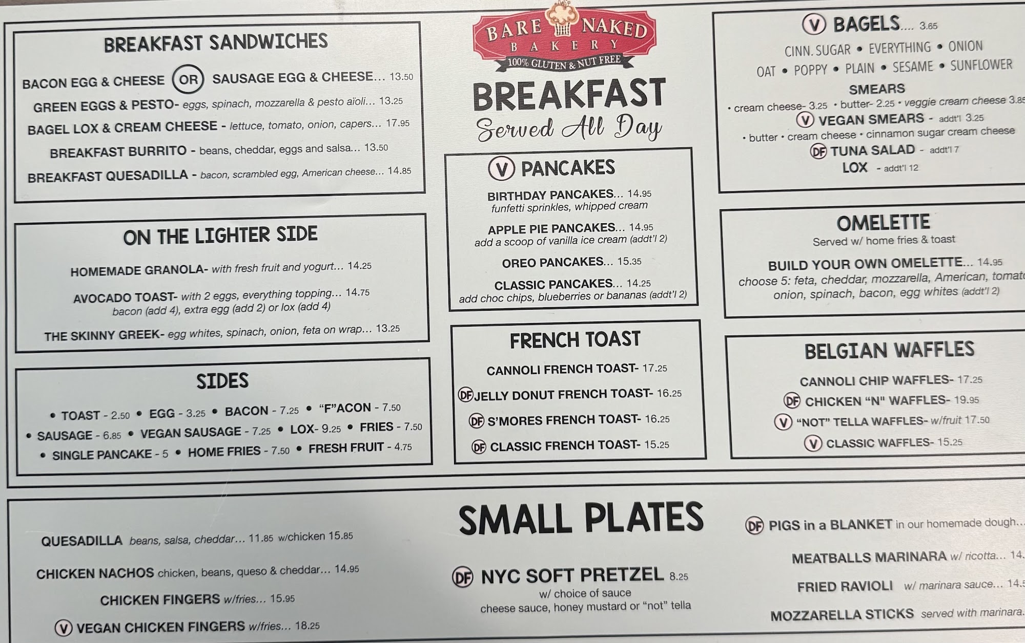 Bare Naked Bakery Menu