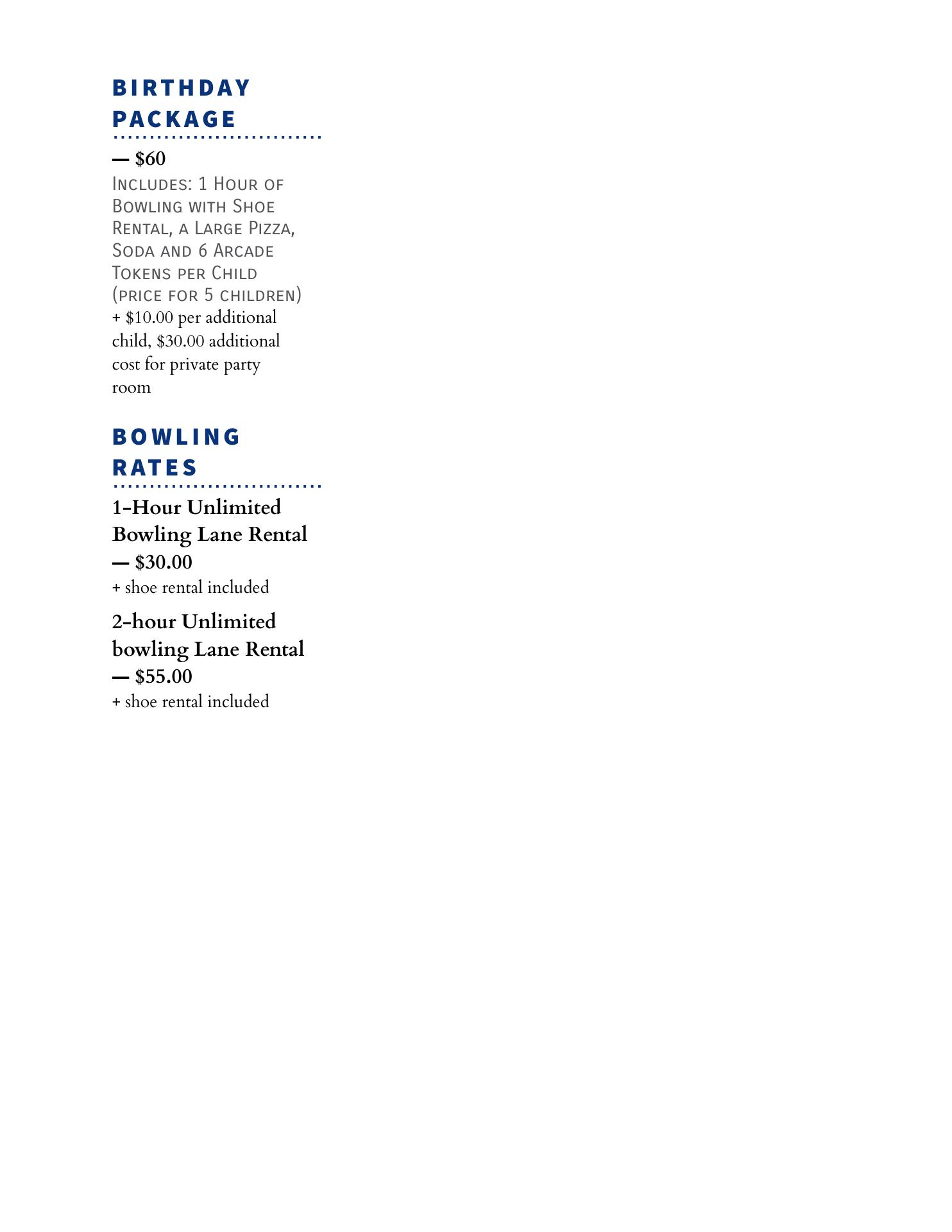 Livingston Lanes & Pub Menu