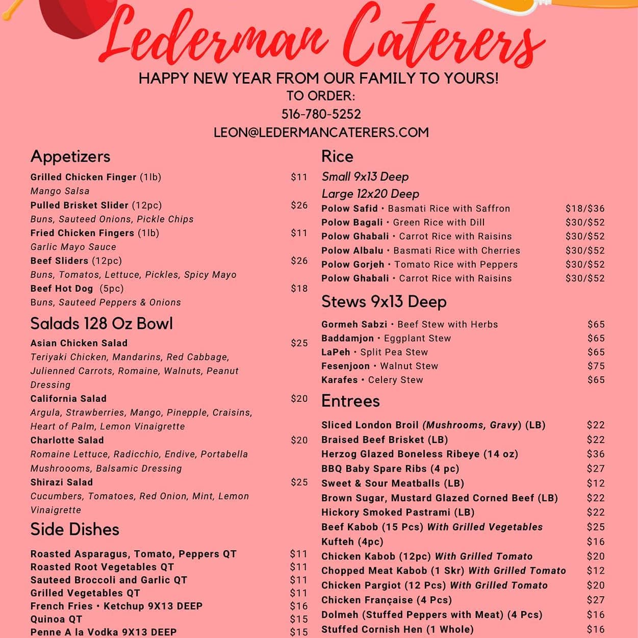 Lederman Caterers Menu