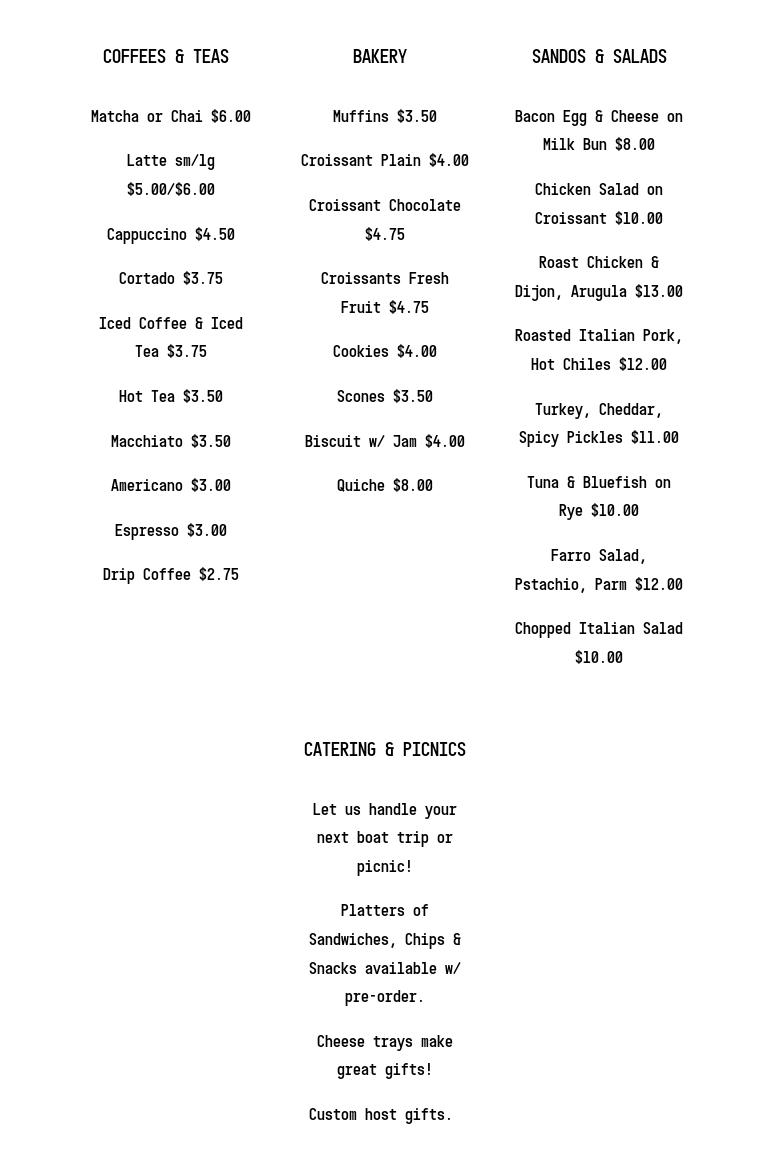 Pip's Cafe & Provisions Menu
