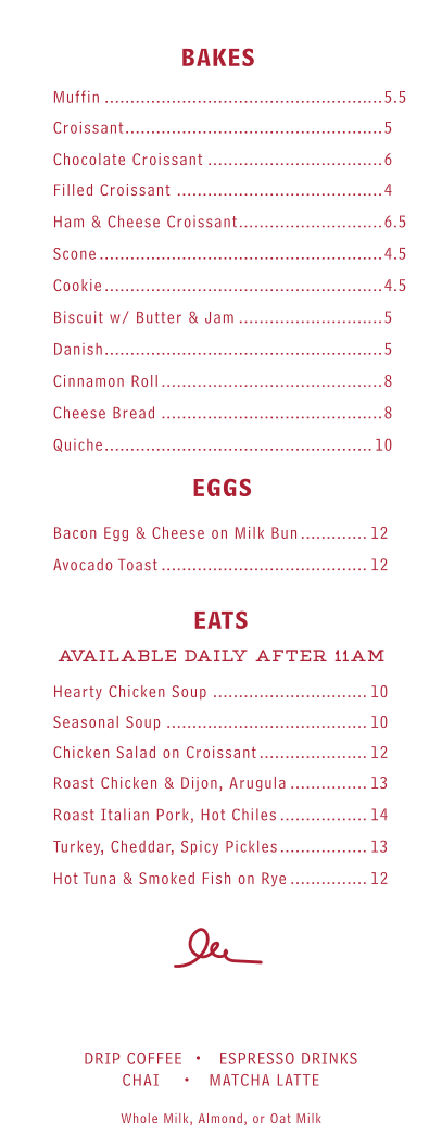 Pip's Cafe & Provisions Menu