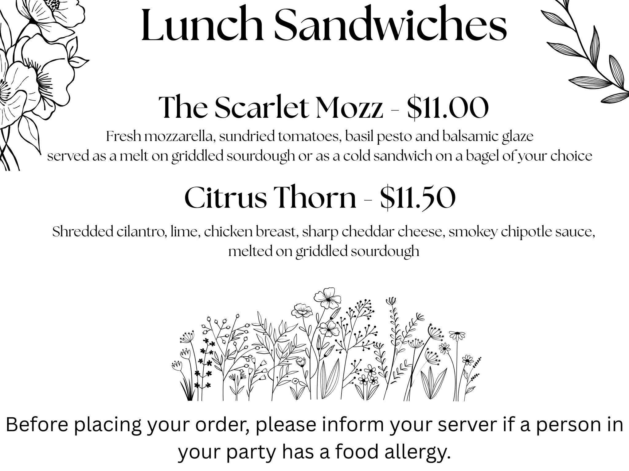 Nightshade on Elm Menu