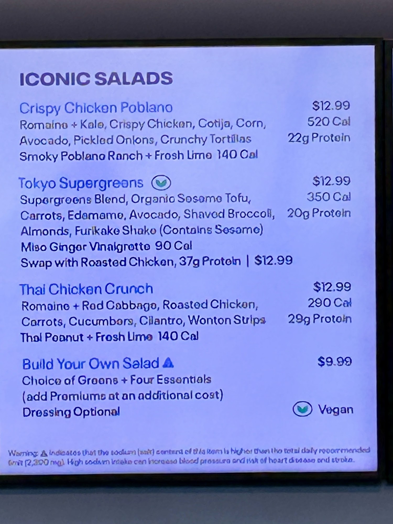 Just Salad Menu