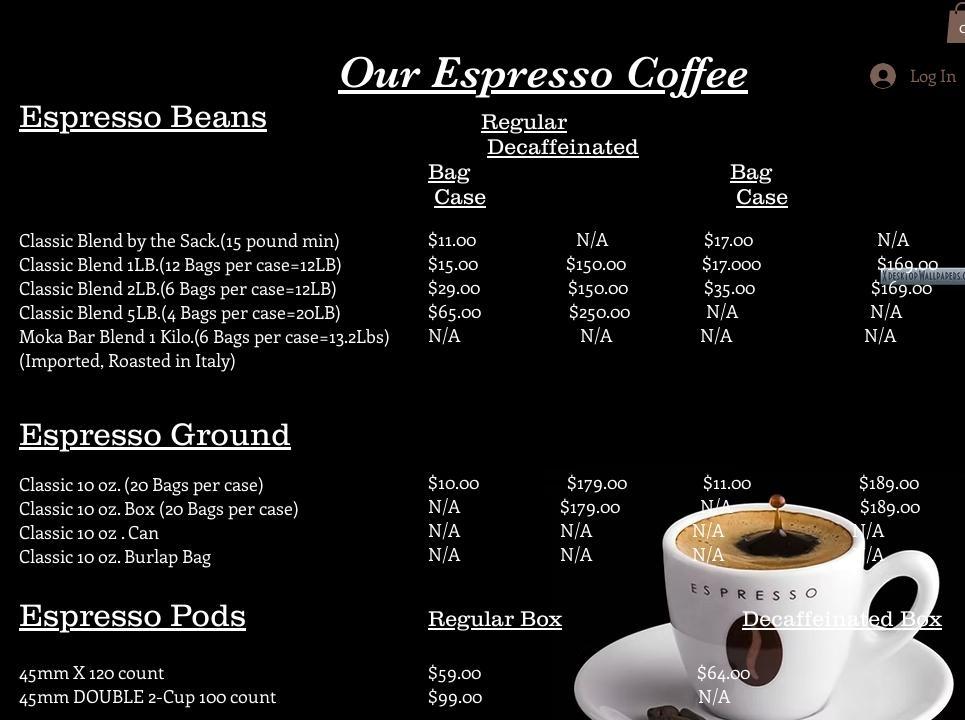 Caffe Sacco Inc Menu
