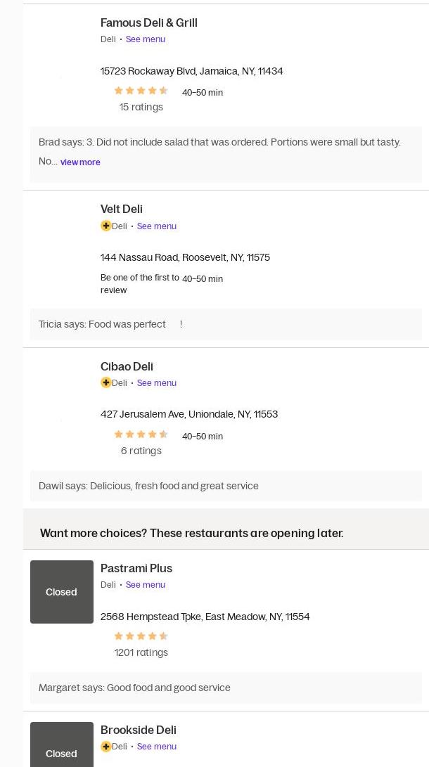 Carina Deli Inc. Menu