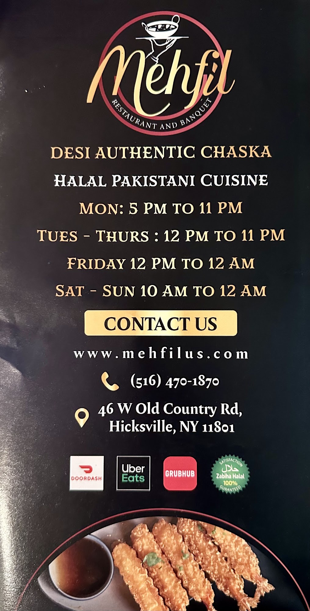 Mehfil Restaurant ( Zabiah Halal Pakistani Cuisine ) Menu