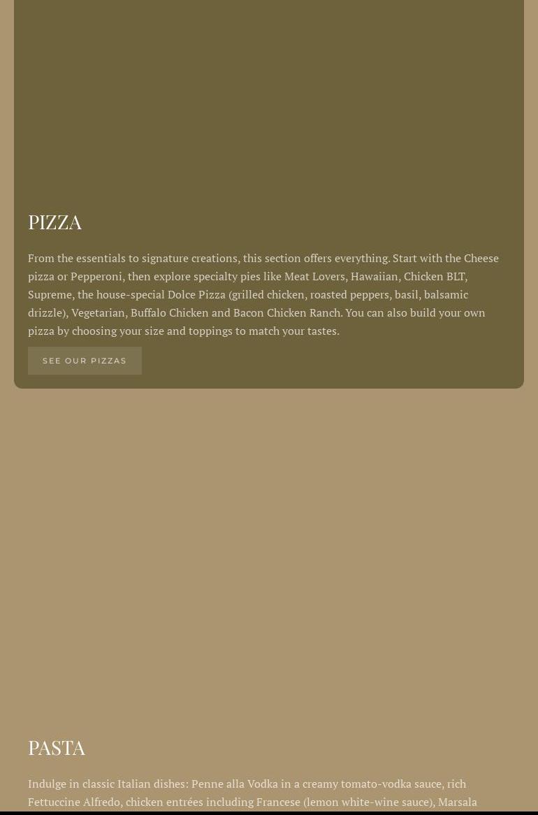 Dolce Caffé & Pizzeria Menu