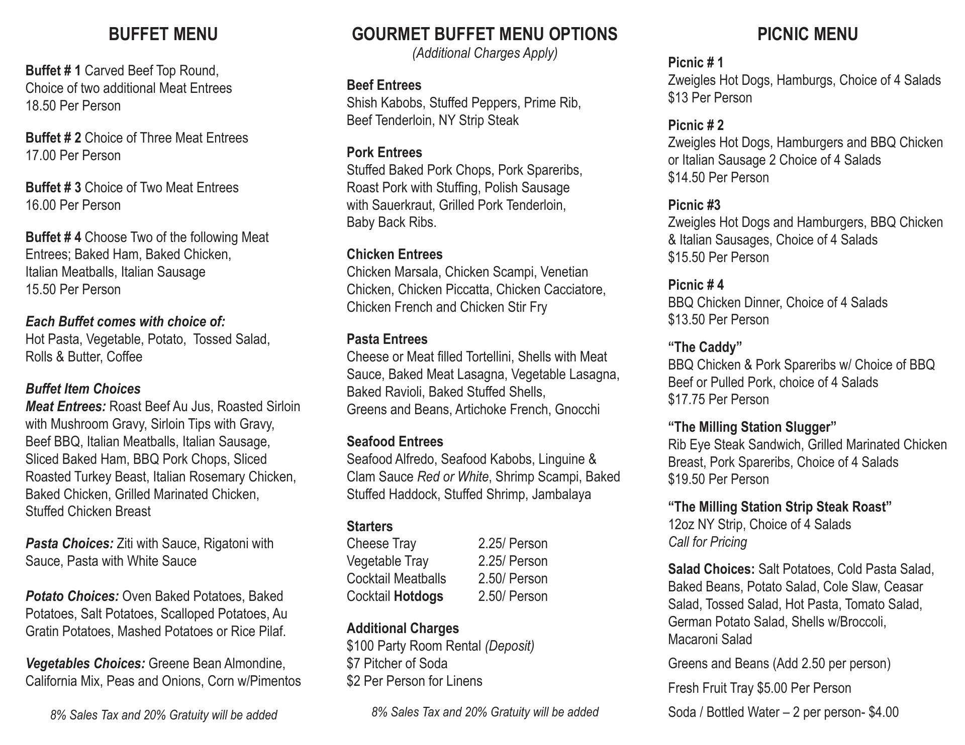 Milling Station Tap & Table Menu