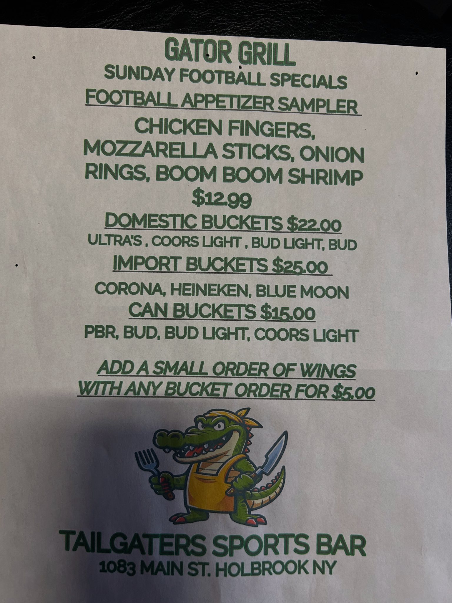Jdc’s Tailgaters Sports Bar Menu