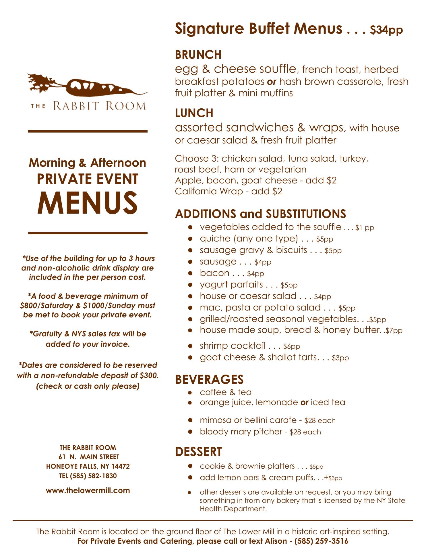 The Rabbit Room Menu