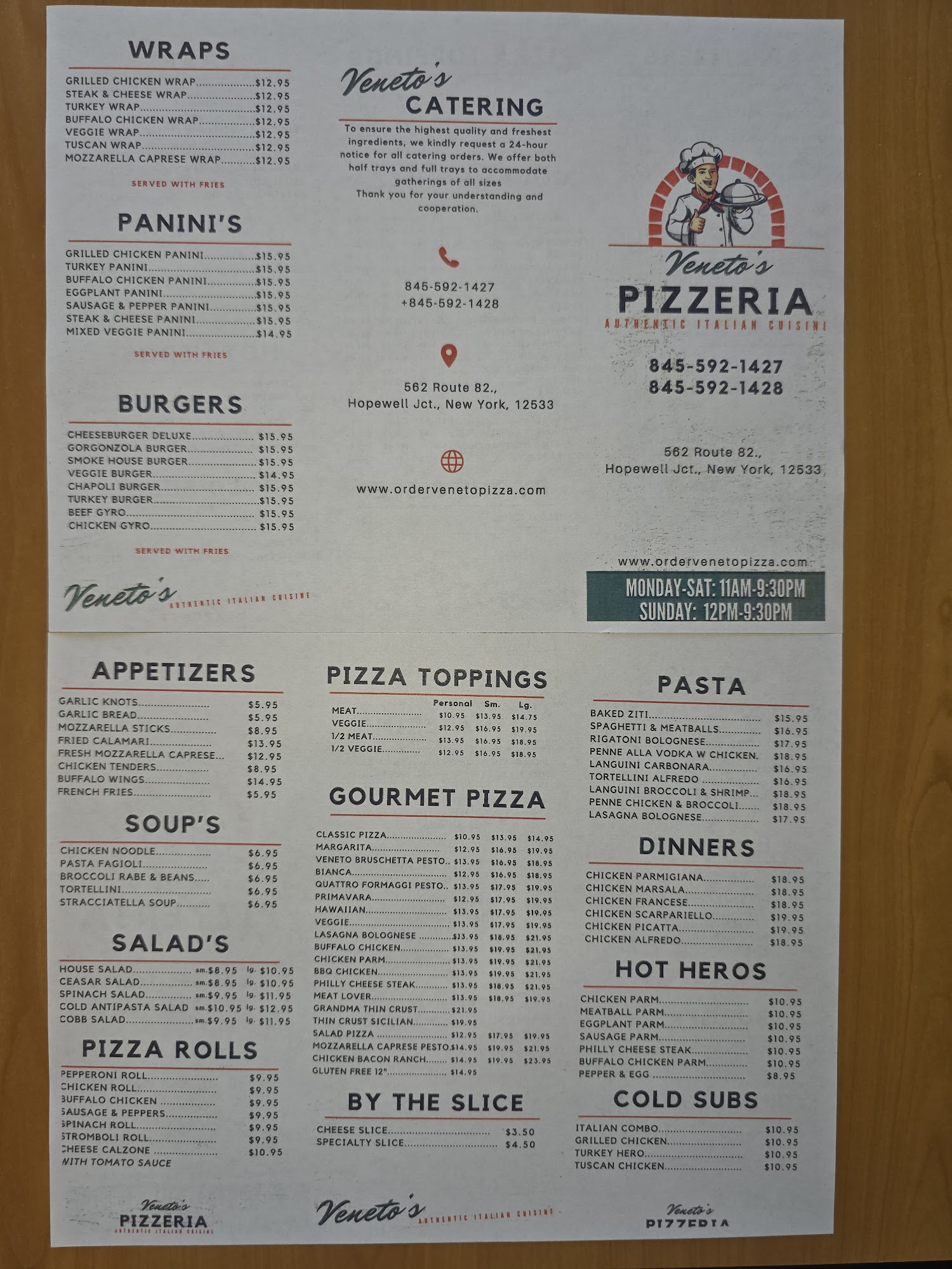 Veneto's Pizzeria Menu