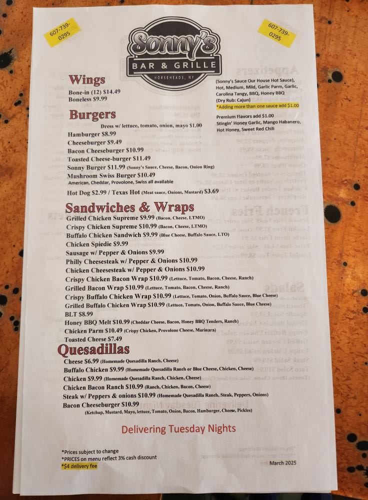 Horseheads Brewing Co Menu