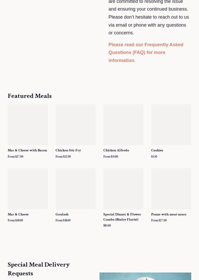 Send A Meal today Menu