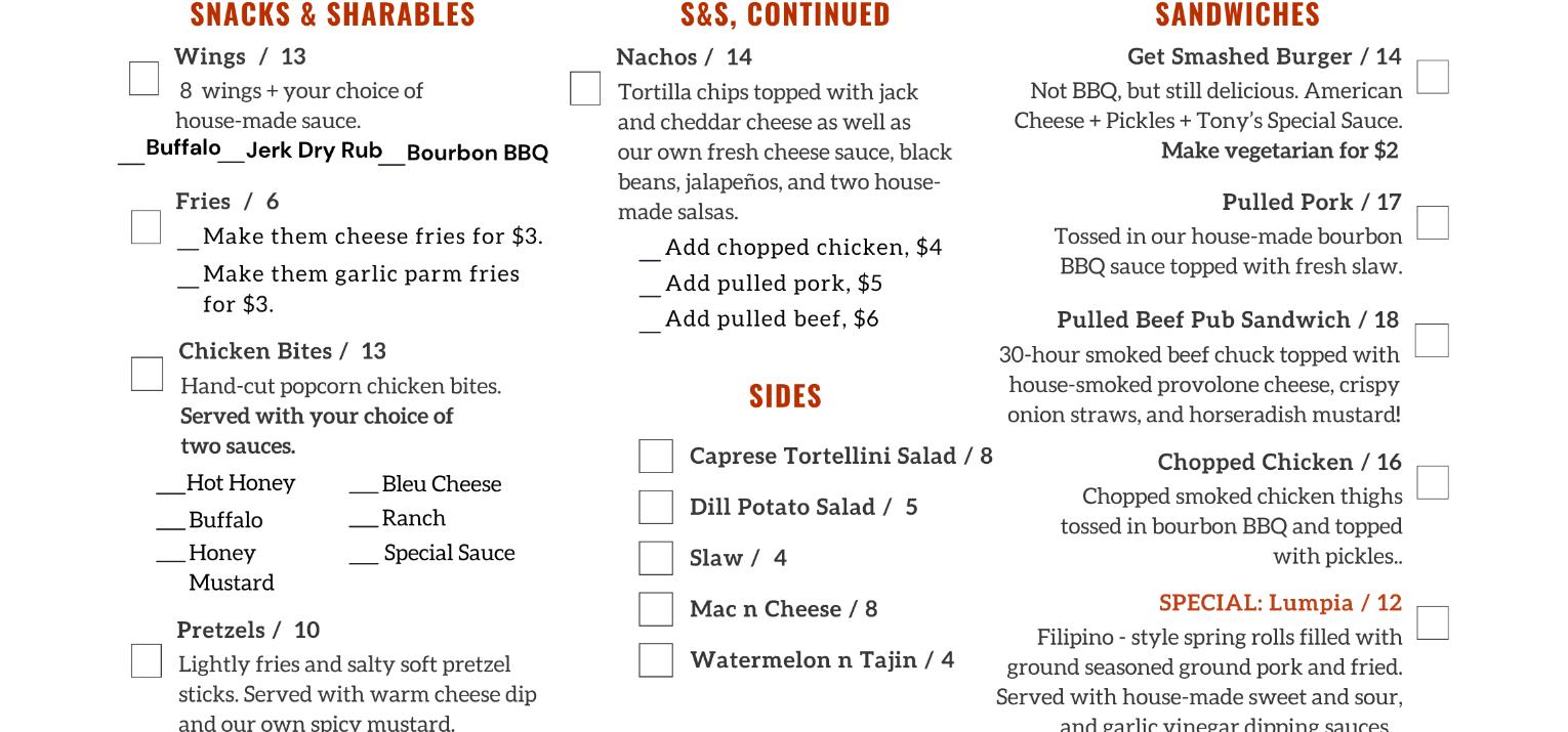 Hudson Brewing Company Menu