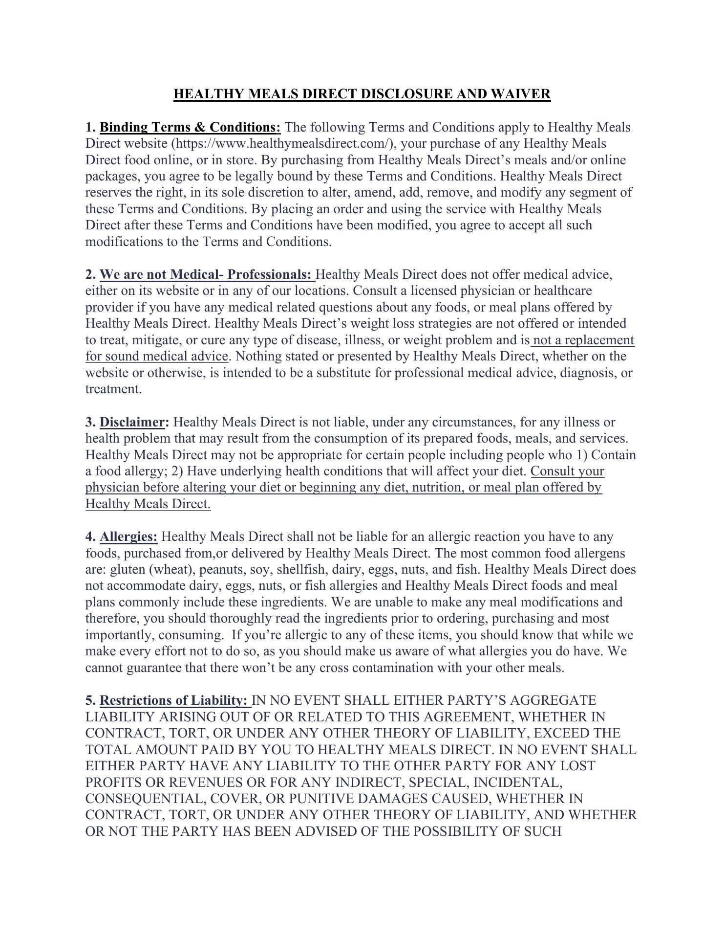 Healthy Meals Direct Menu