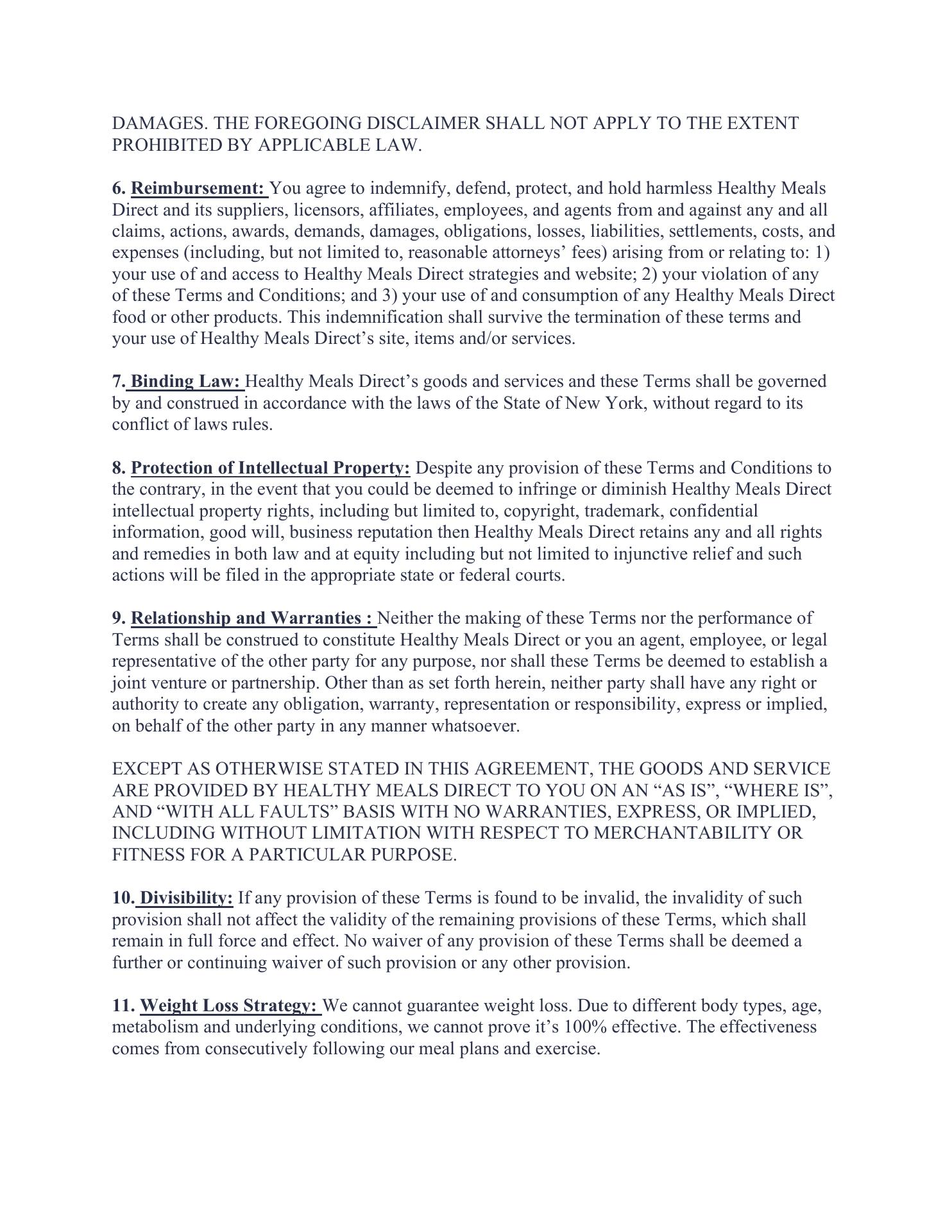 Healthy Meals Direct Menu