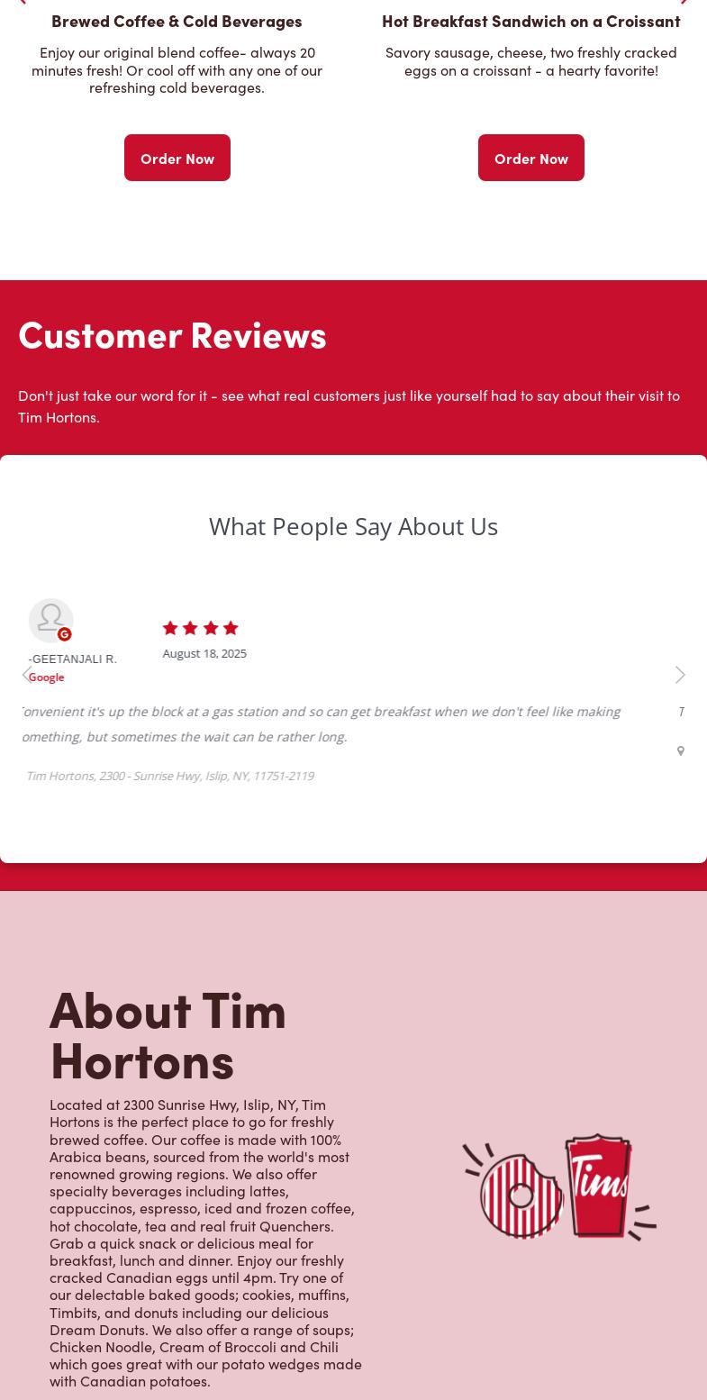 Tim Hortons Menu
