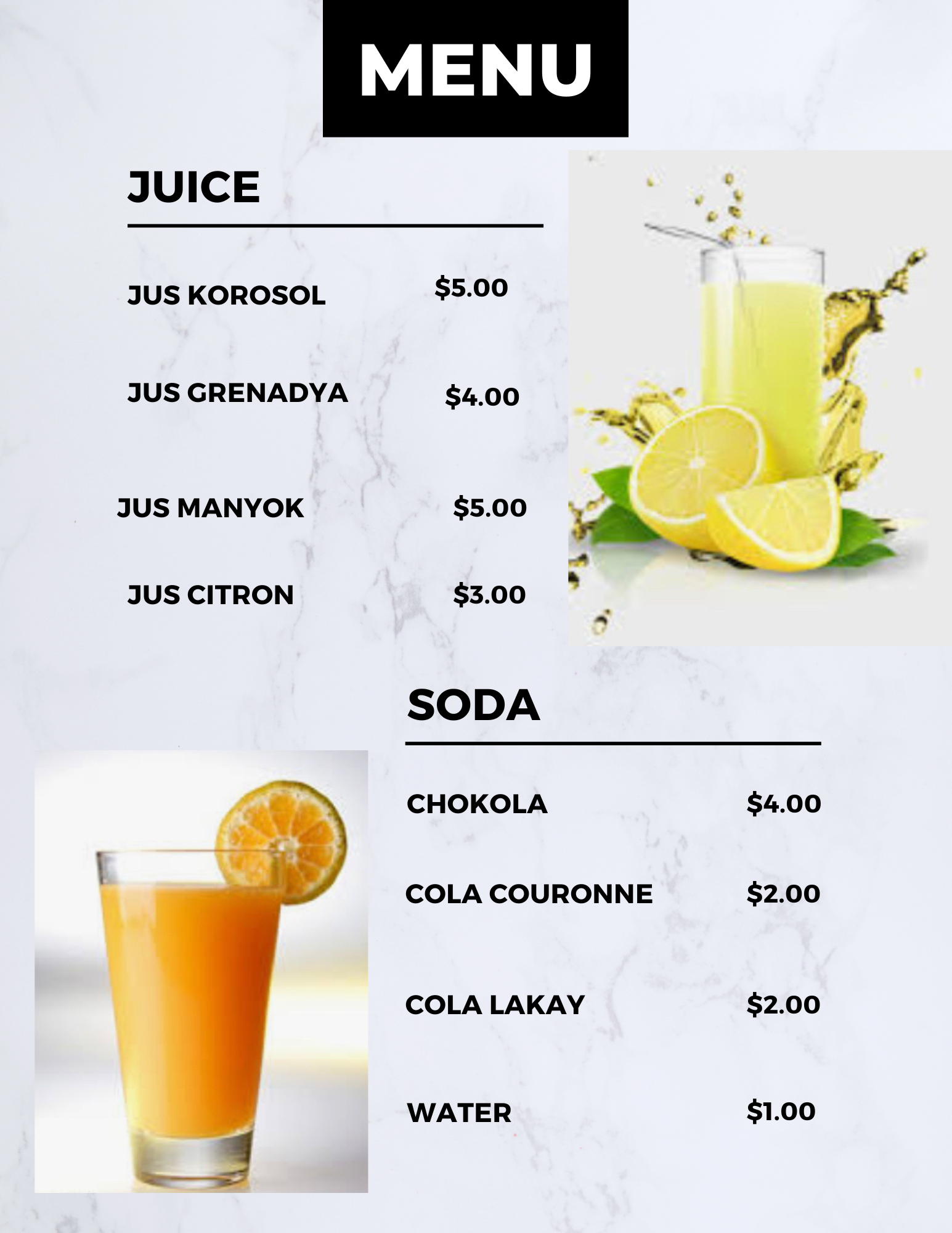 Benediction Restaurant Menu