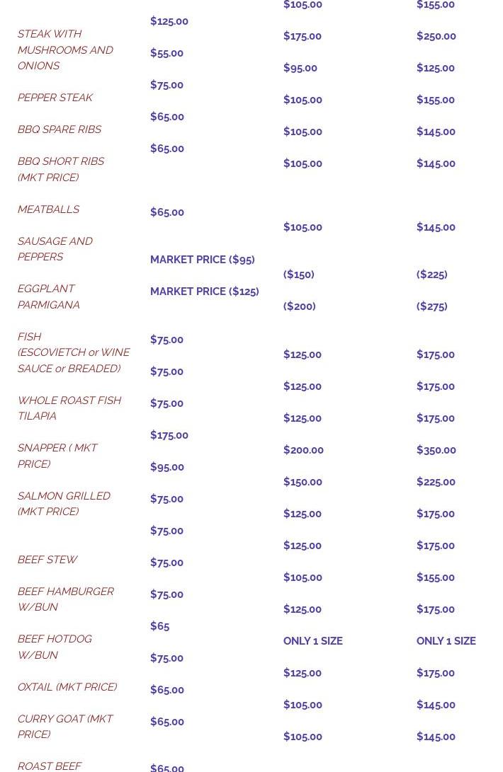 Chef's Orchid Catering Menu