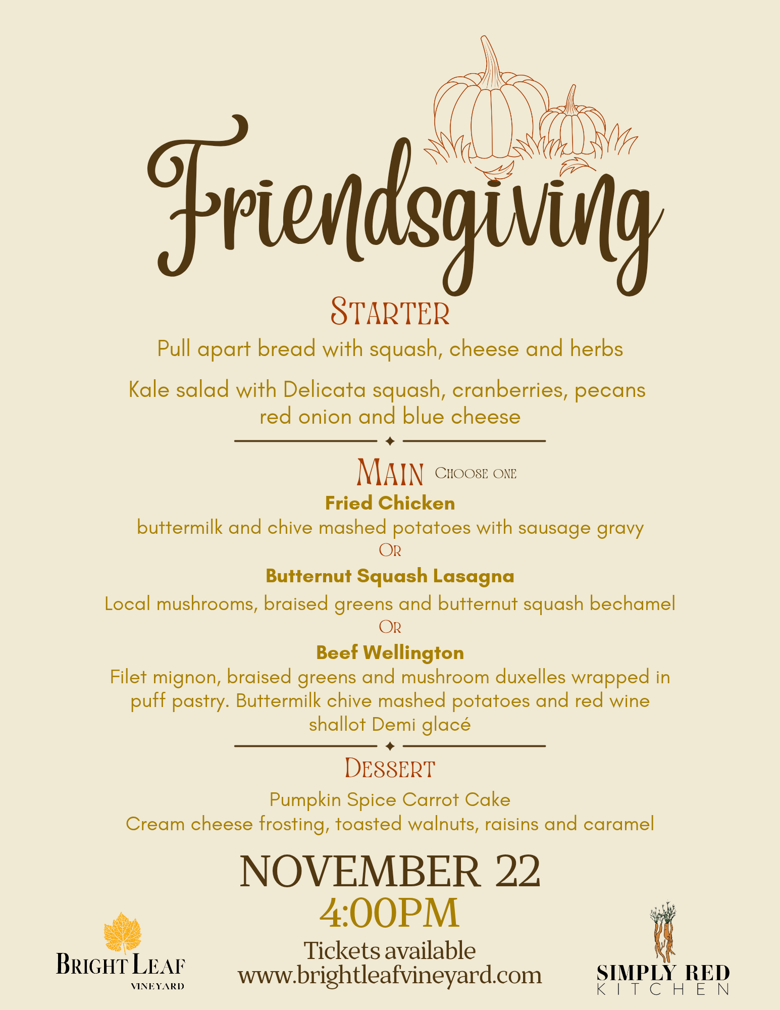 Bright Leaf Vineyard Menu