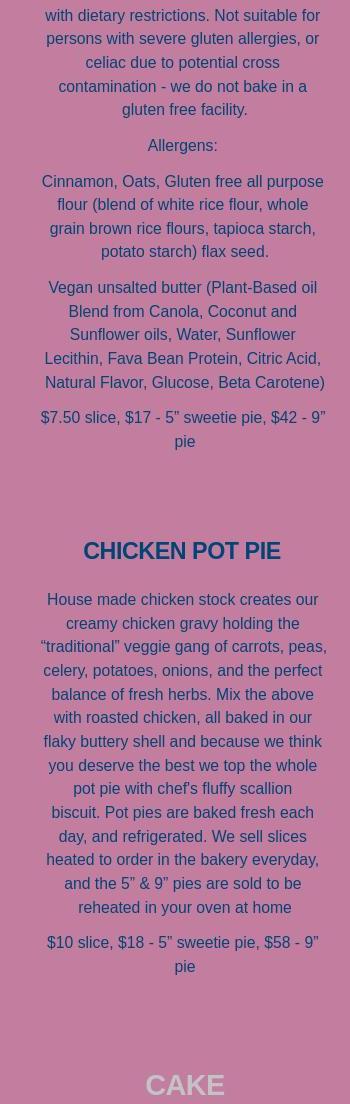 Pinkerton's Bakery Menu