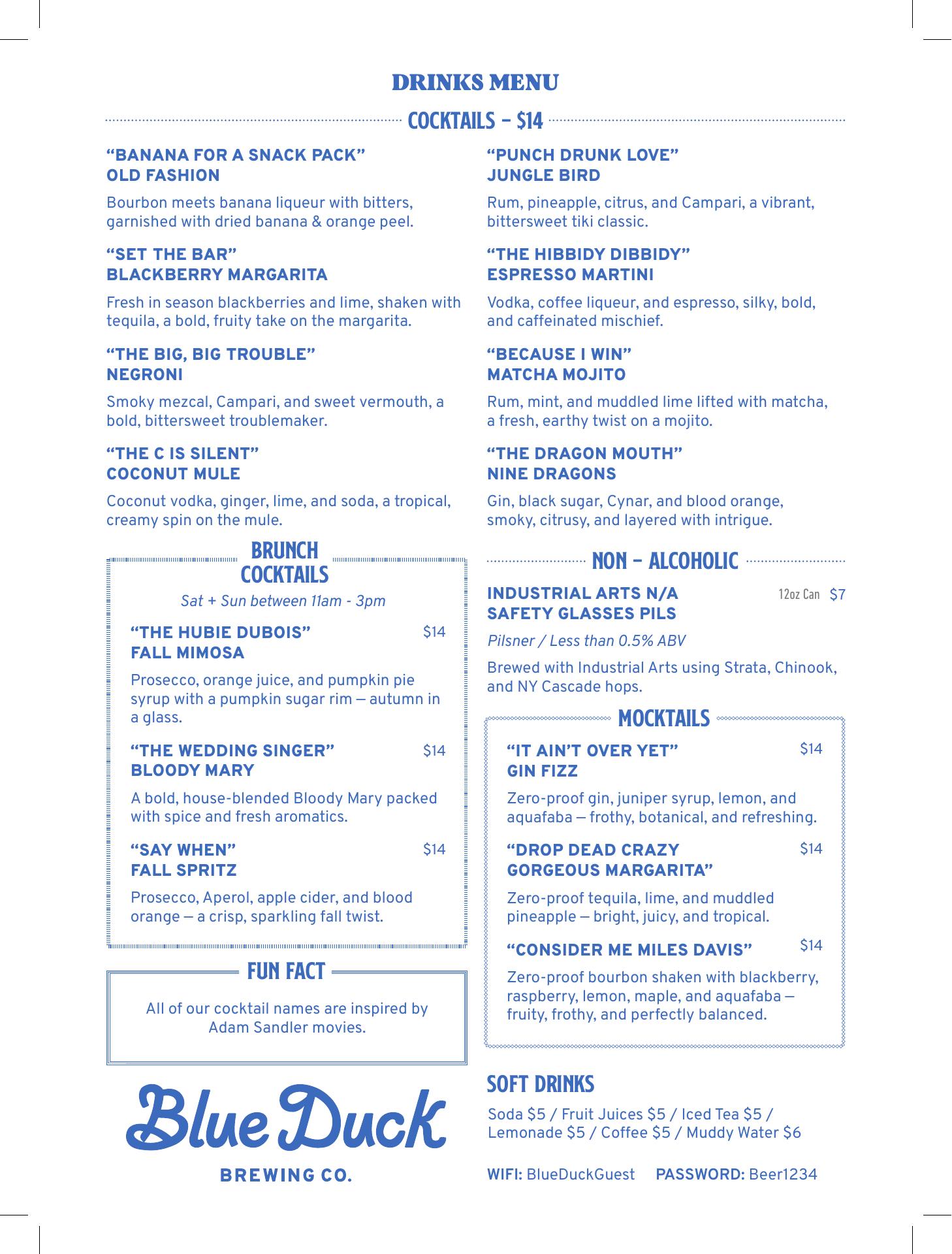 Blue Duck Brewing Company Menu