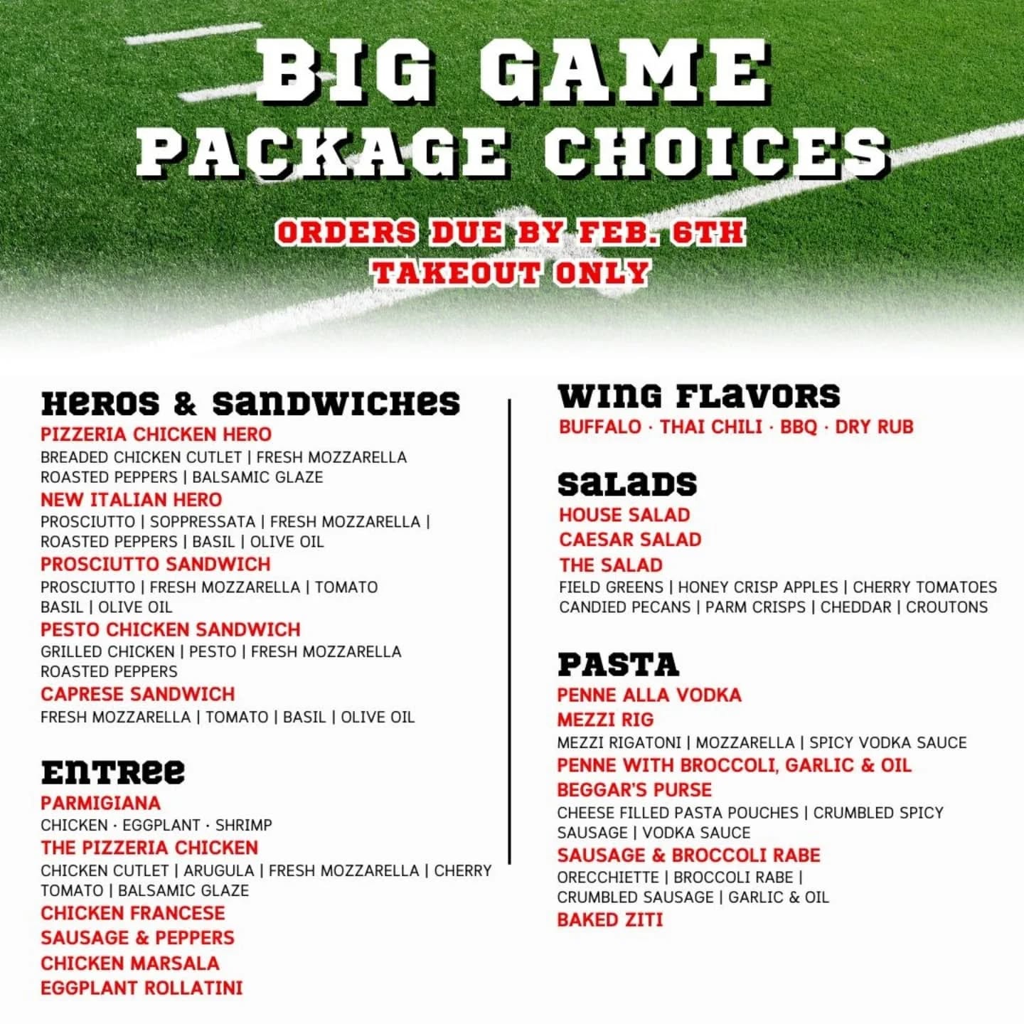 The Pizzeria of Lake Grove Menu