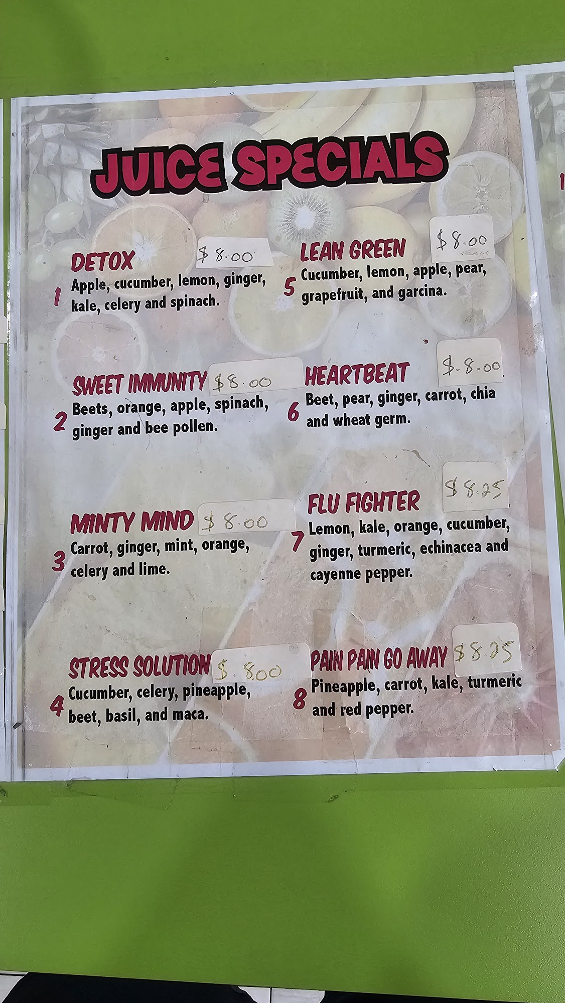 Boran Juice Bar Menu