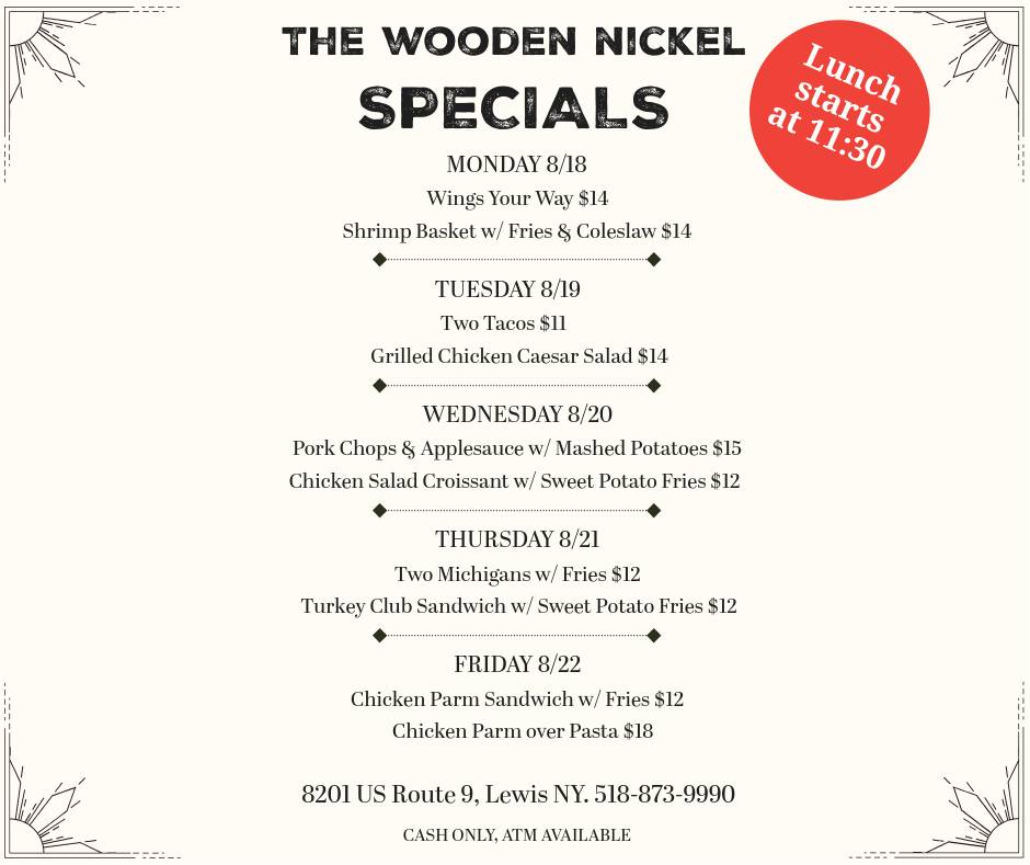 Wooden Nickel Menu