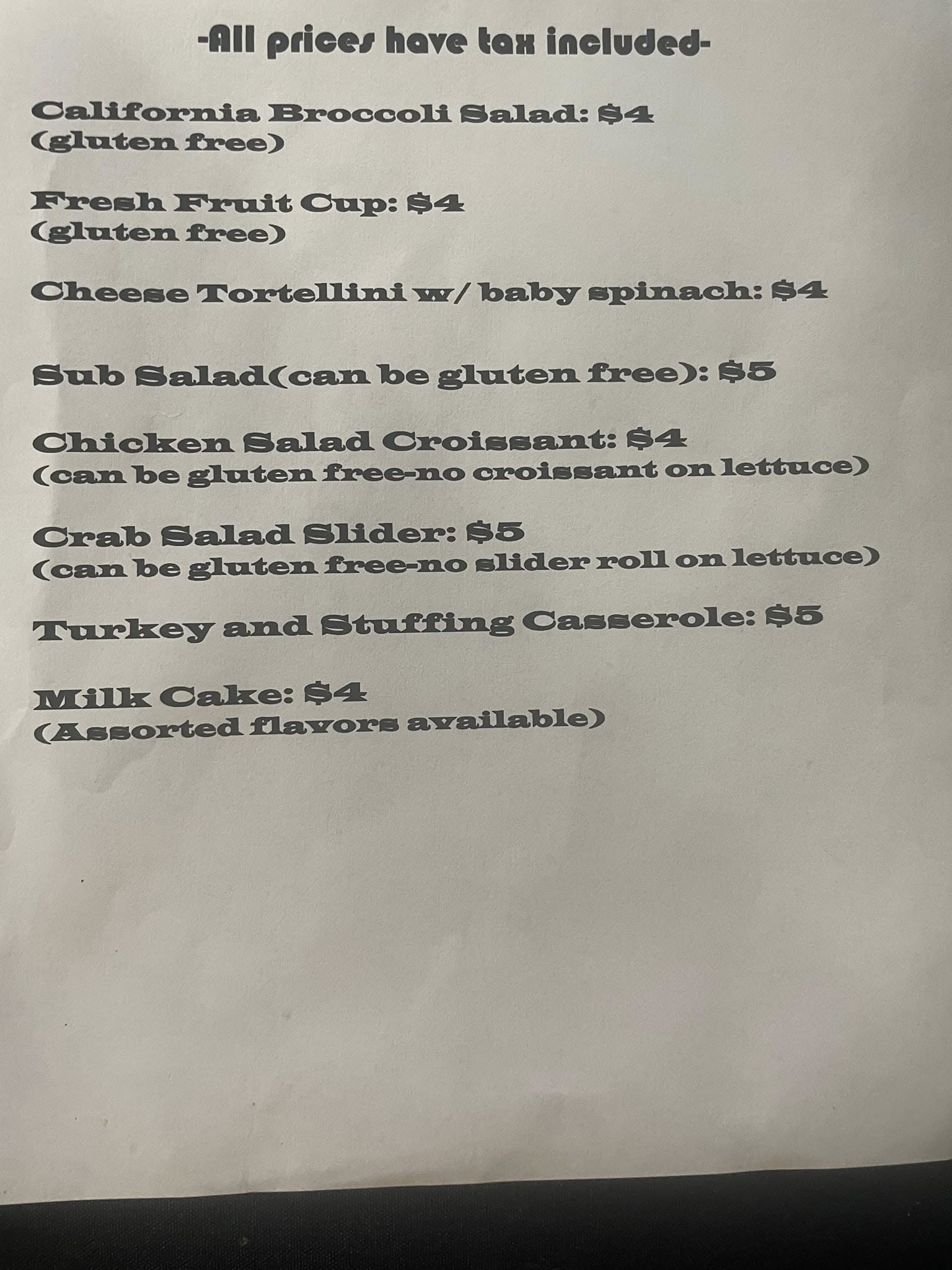 Donna Eick's Menu