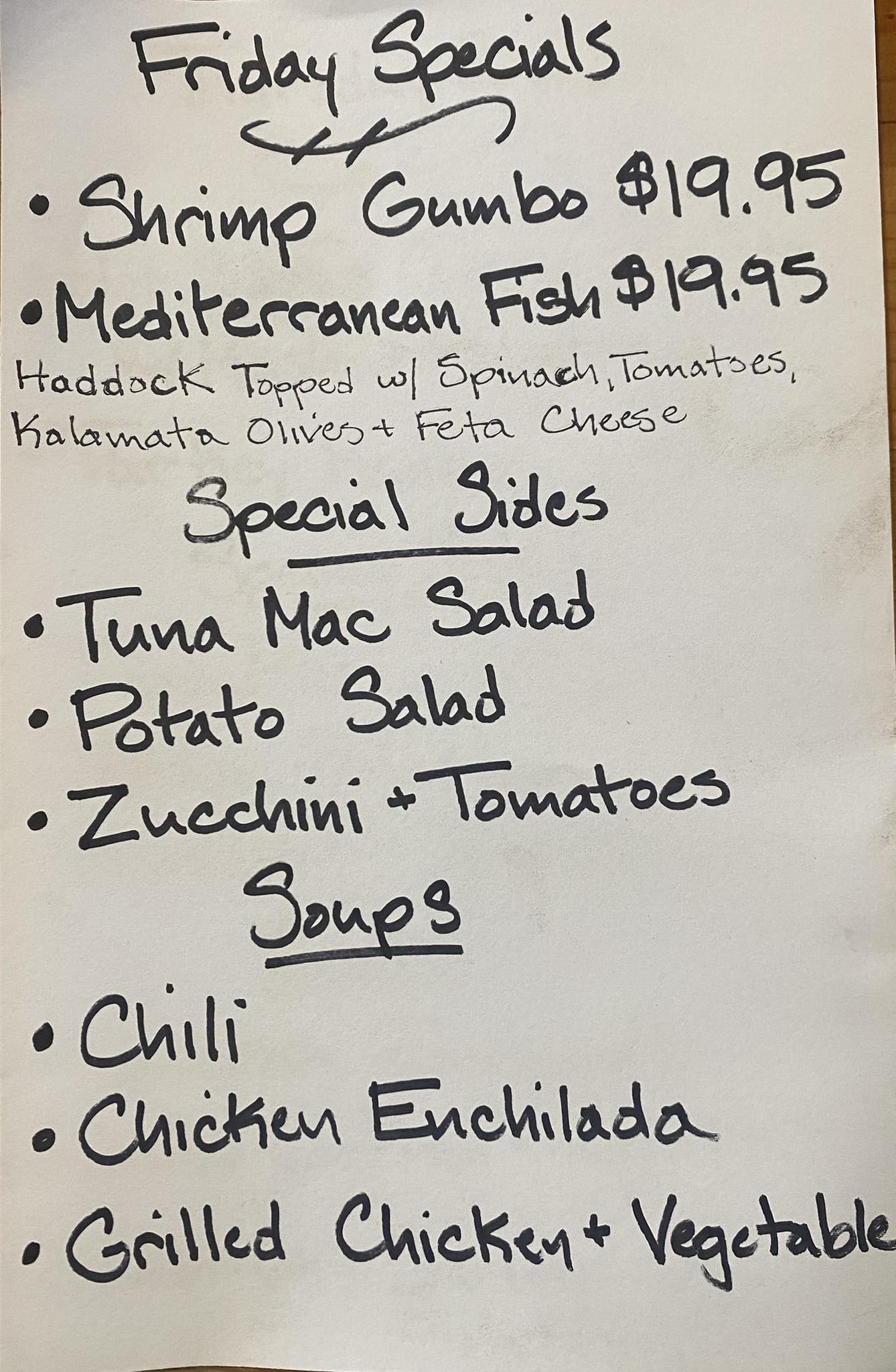 Groff's Cafe on the Green Menu