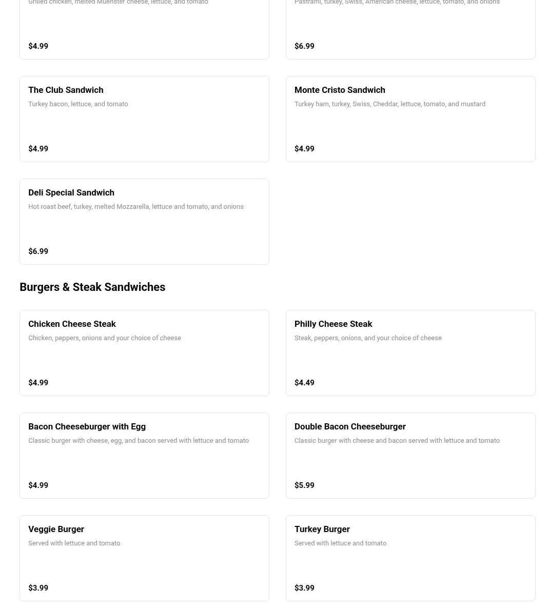 12st Gourmet Deli Menu