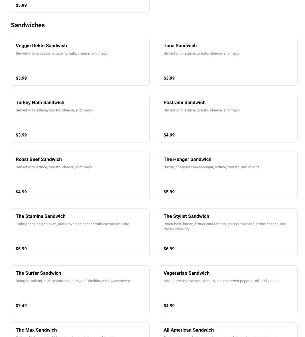 12st Gourmet Deli Menu