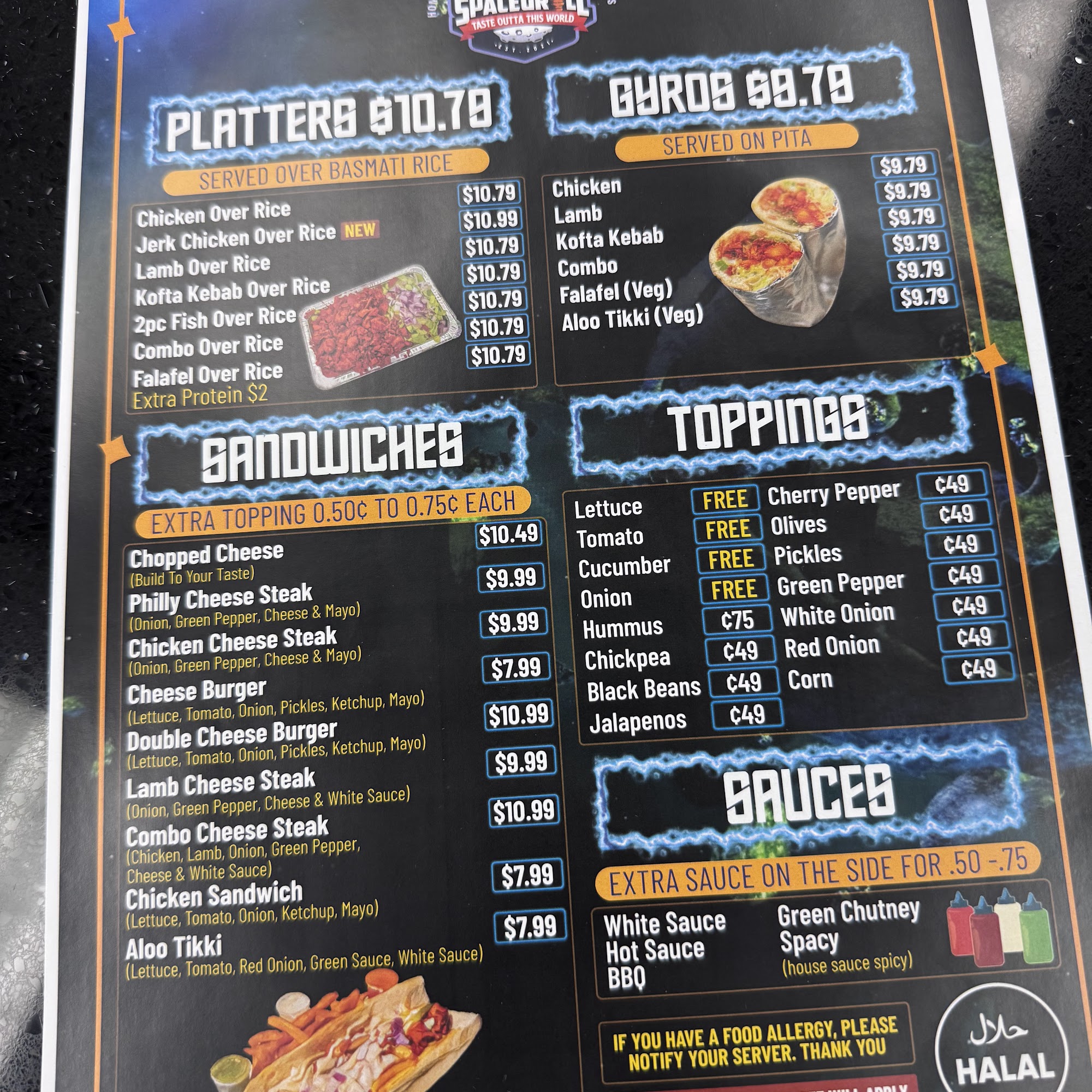 Space grill Menu
