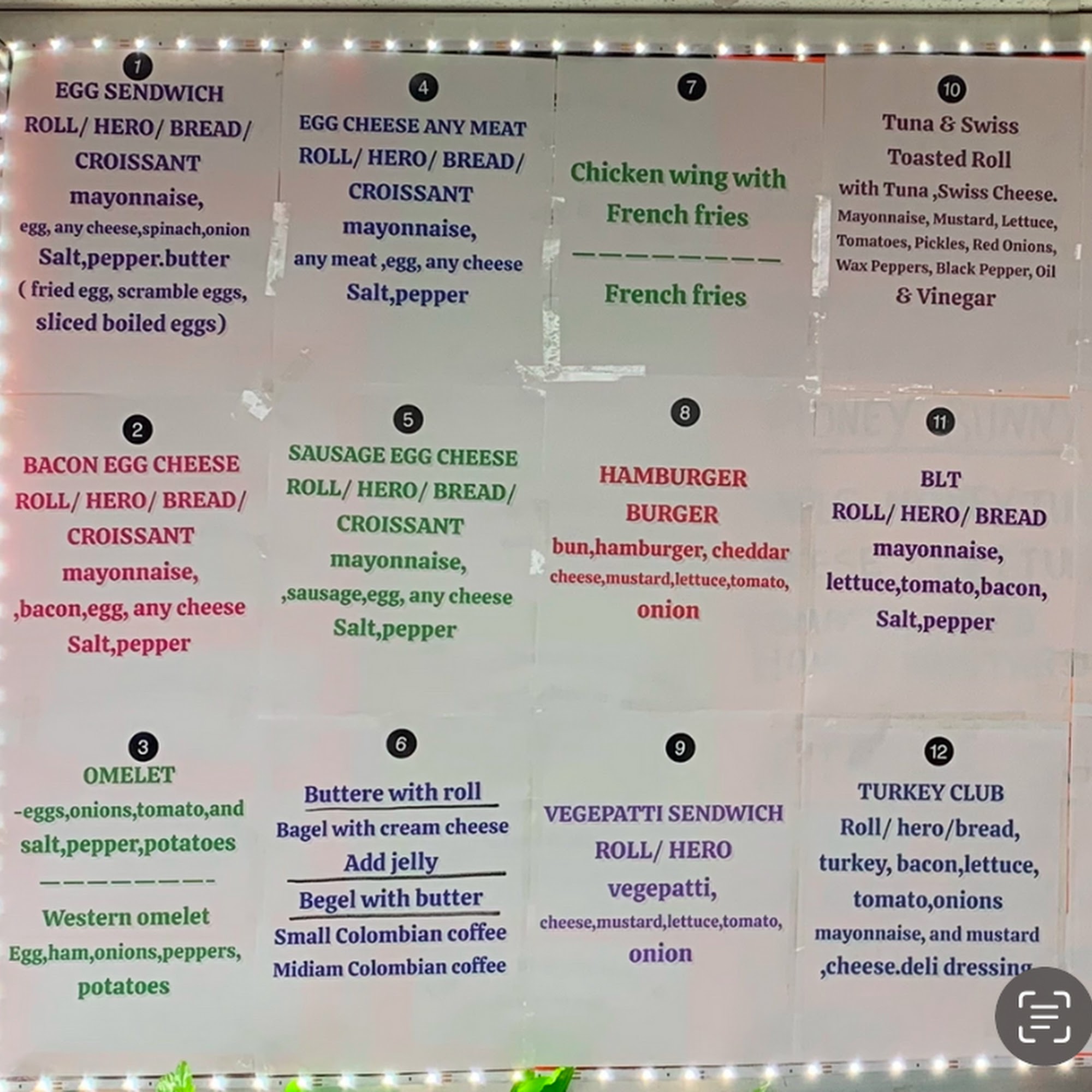 Honey deli and grocery Menu
