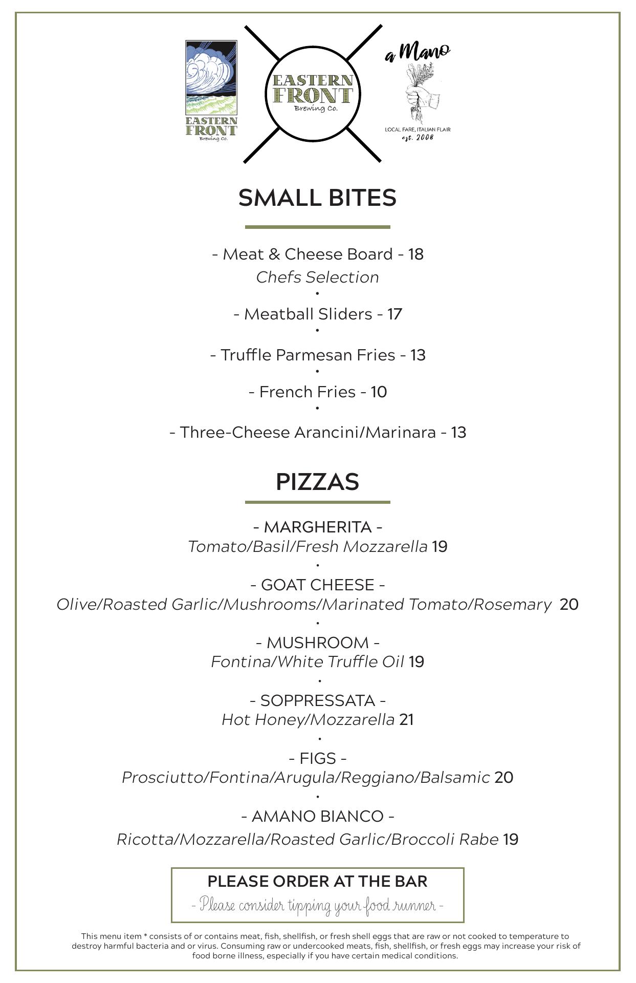 Eastern Front Brewing Co. Menu