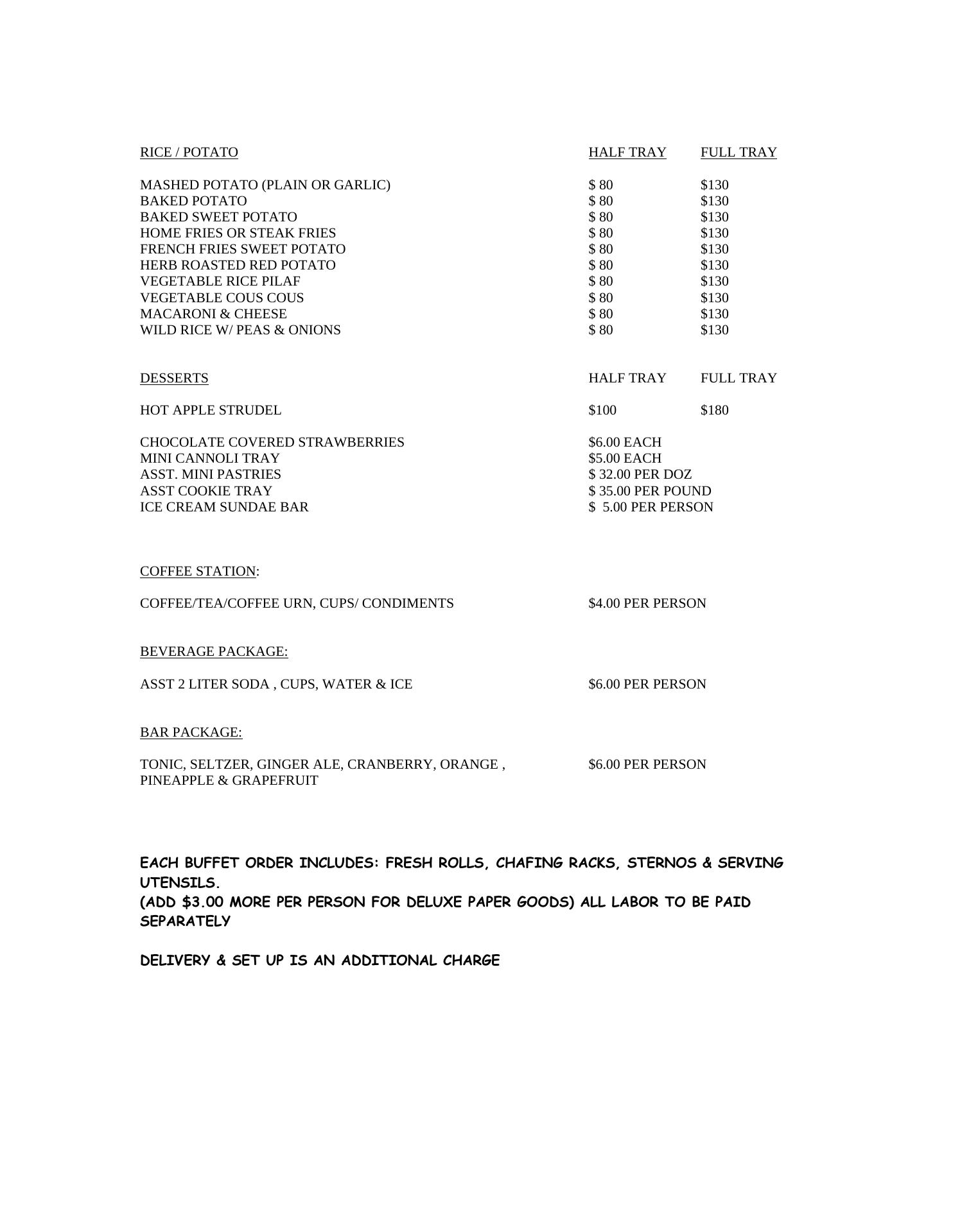 East End Events Catering Menu
