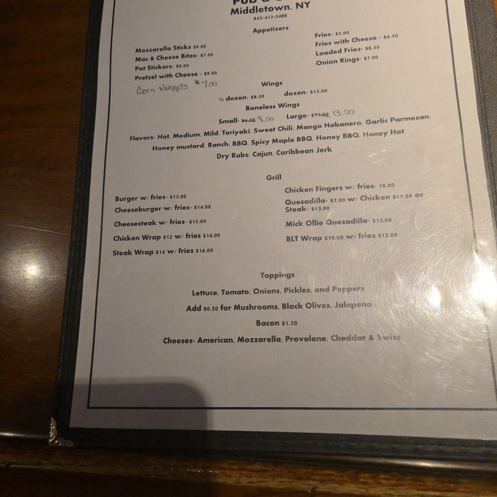 The Last Shot Pub Menu