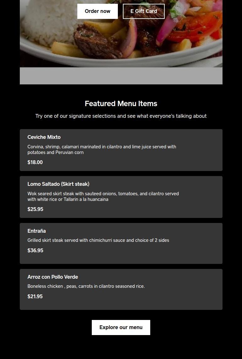 Pacha Peruvian Restaurant Menu