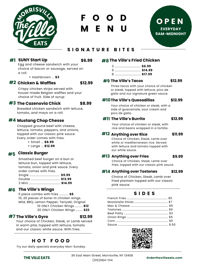 The Ville Eats Menu