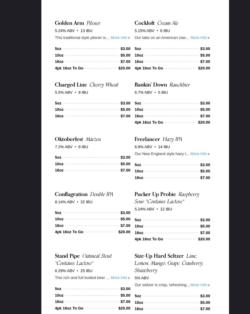 Engine 14 Brewery Menu